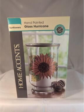 Home Accents Hand Painted Glass Hurricane Sunflower NEW 6” X 10” M-21